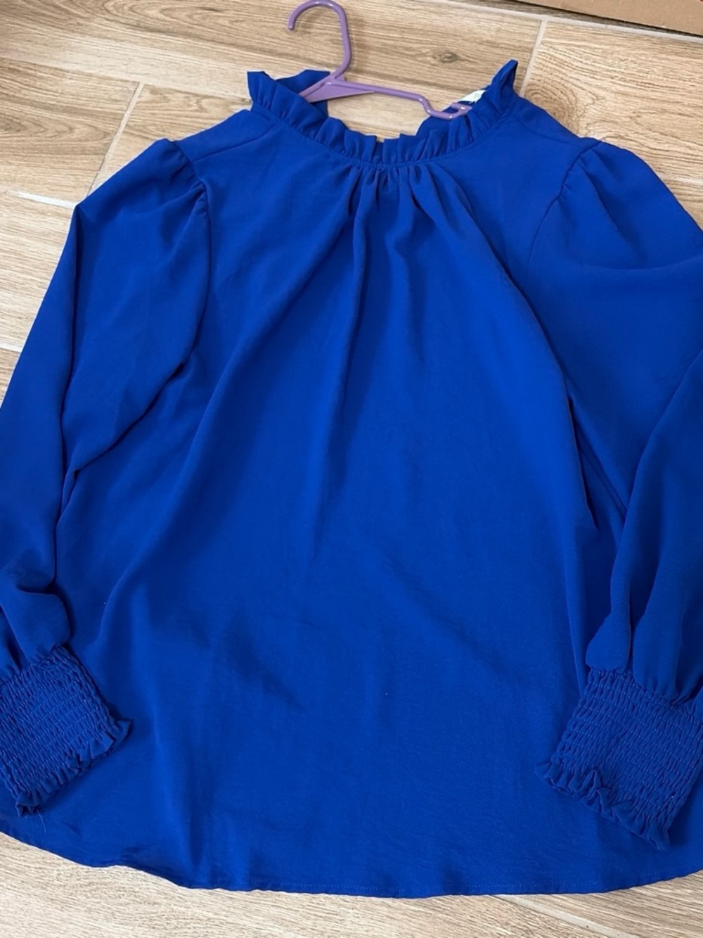 JODIFL Royal Blue Ruffle Neck Long Sleeve Blouse